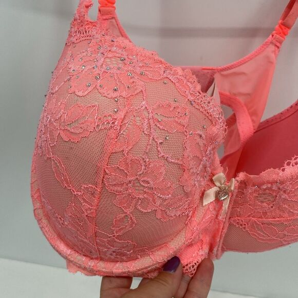 Victoria's Secret Salmon Pink Lace Sparkle Body by Victoria Lined Demi 38DD - Picture 2 of 8